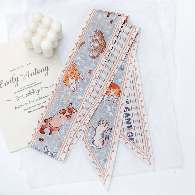 Summer Handmade Cat Illustration Scarf