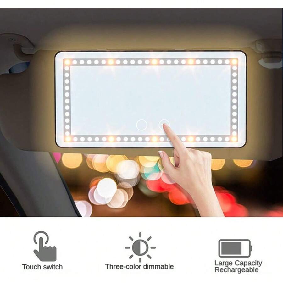 Rechargeable LED Car Makeup Mirror - Sun Visor Mirror With Fill Light For Beauty On-the-Go!