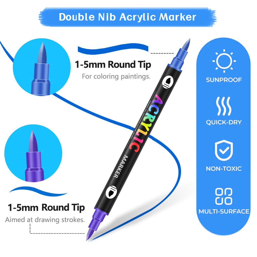 Dual Tip Acrylic Paint Pen Marker - 24/48/72 Colours