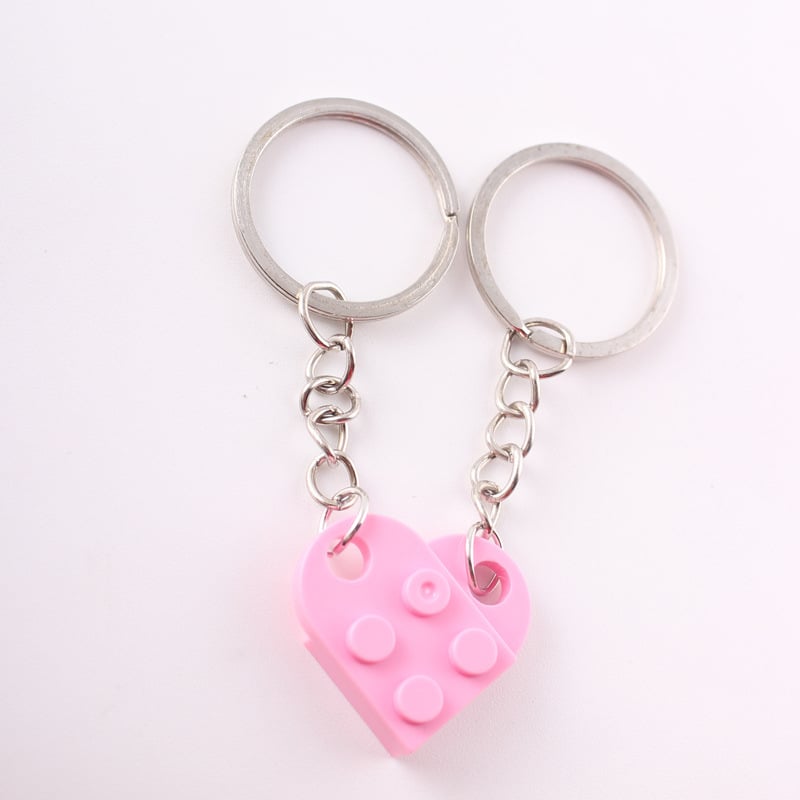 Separate, But Always Connected Building Block Heart Couple Keychain