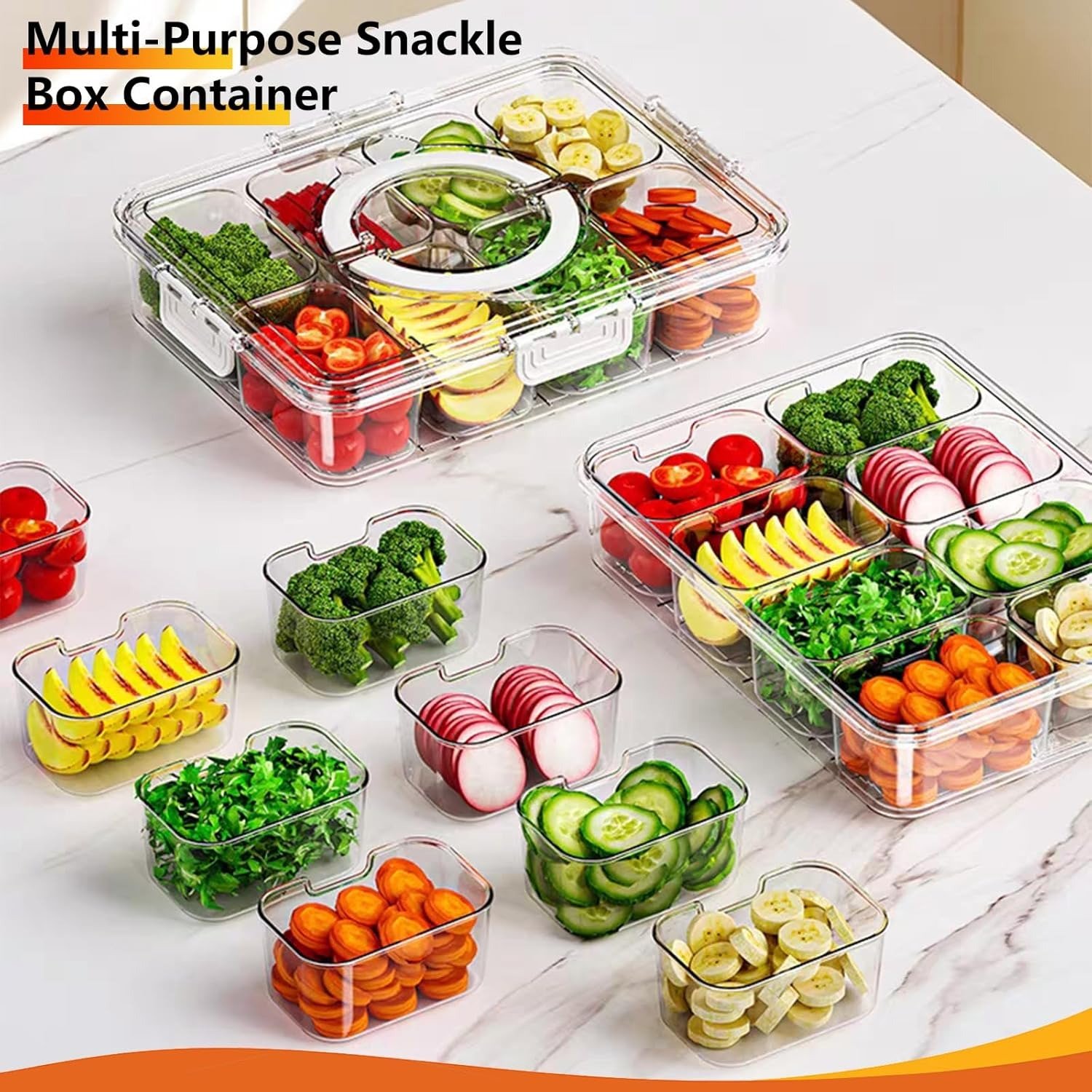 Portable Snack Containers Box 8 Compartment Divided Serving Tray with Lid