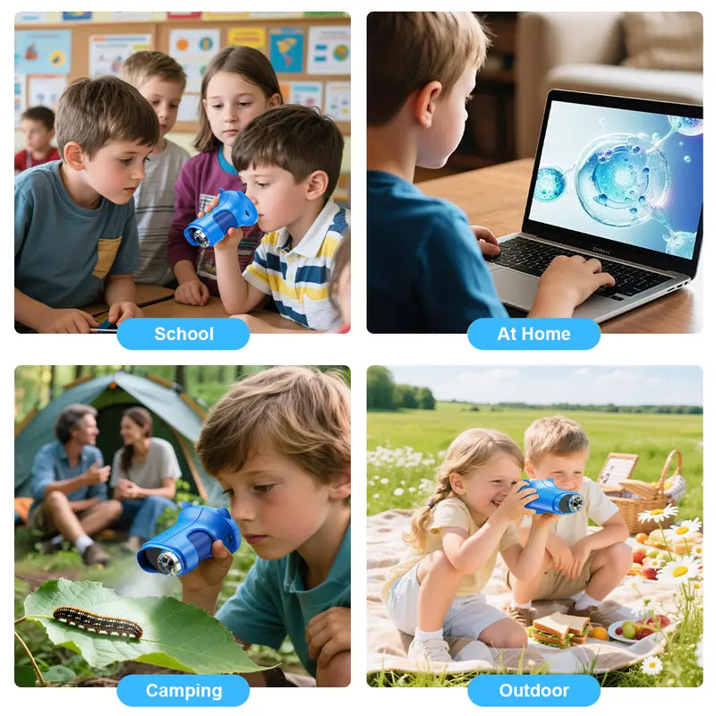 Kids Digital Microscope with 4K Screen, 200X–1000X Magnification, Photo and Video Camera