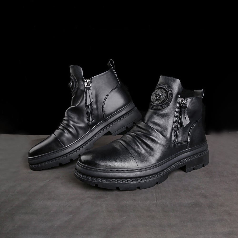 Men's Comfortable Leather Motorcycle Boots Work Boots Waterproof Anti-Slip Anti-Sprain
