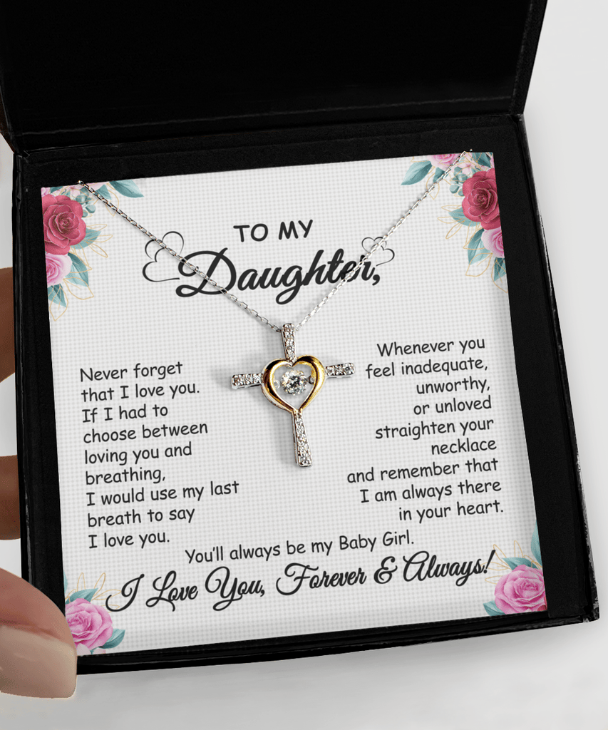 Promotion -  Gift To My Baby Girl Daughter - Cross Dancing Necklace With Message Card Gift