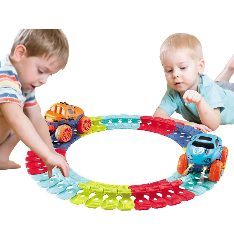 kids track cars for boys flexible track with led light up race car set anti gravity assembled track car birthday gifts for kids christmas halloween thanksgiving gift details 0