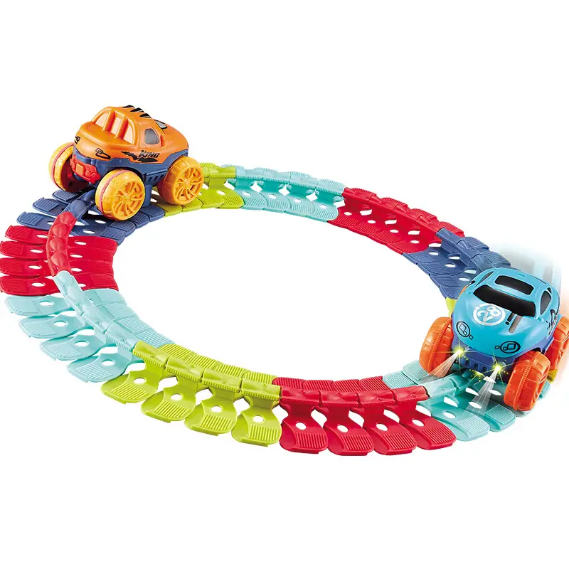 kids track cars for boys flexible track with led light up race car set anti gravity assembled track car birthday gifts for kids christmas halloween thanksgiving gift details 3