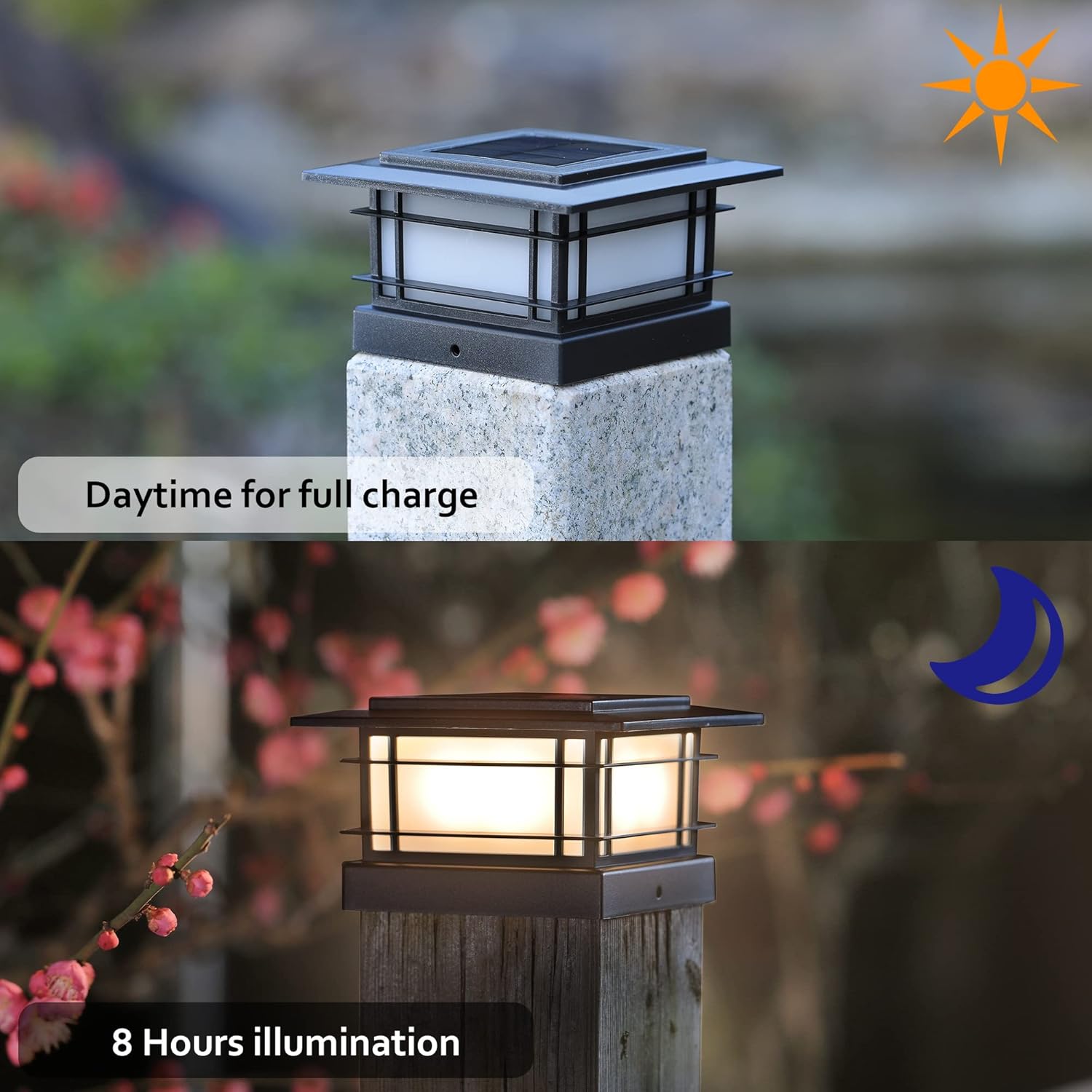 Solar Post Cap Lights Outdoor – Universal Fit for 4x4, 5x5, 6x6 Wood & Vinyl Posts – Waterproof LED Deck, Fence & Garden Lighting