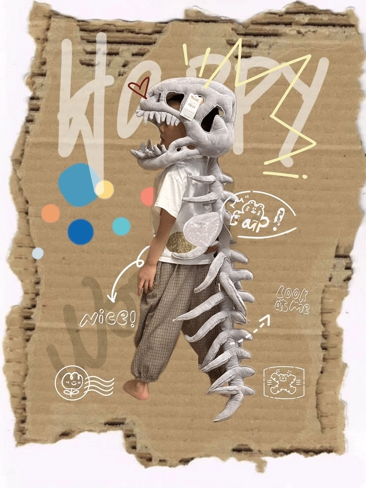 🦖✨Spooky Skeleton Dinosaur Mask🎭 Plush Head-to-Spine Halloween Costume