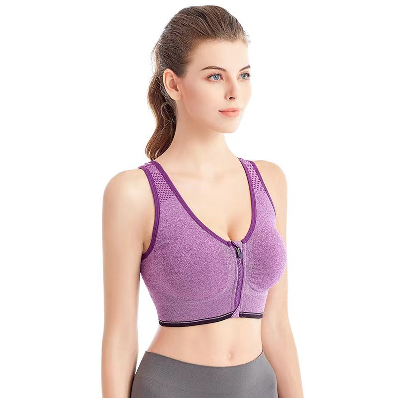 Women's Zipper Front Closure Sports Bra Racerback Yoga Bras