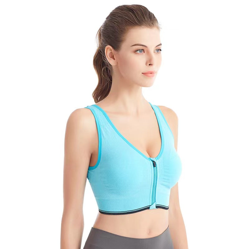 Women's Zipper Front Closure Sports Bra Racerback Yoga Bras