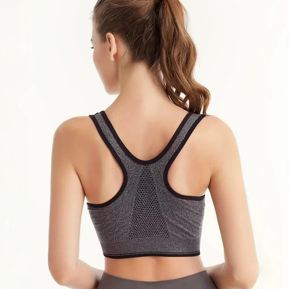 Women's Zipper Front Closure Sports Bra Racerback Yoga Bras