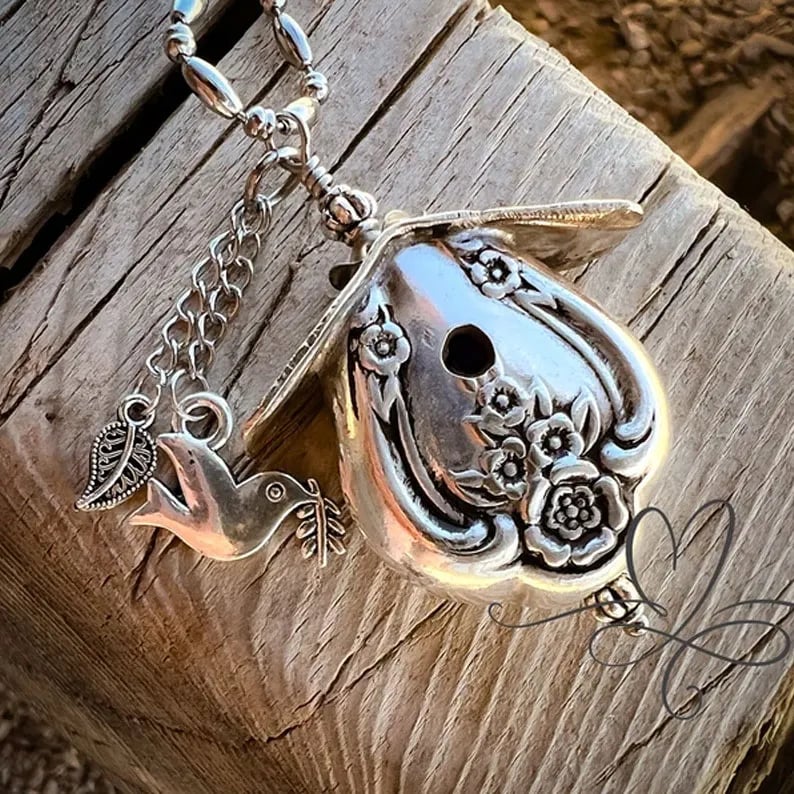 Silverware Birdhouse Necklace 