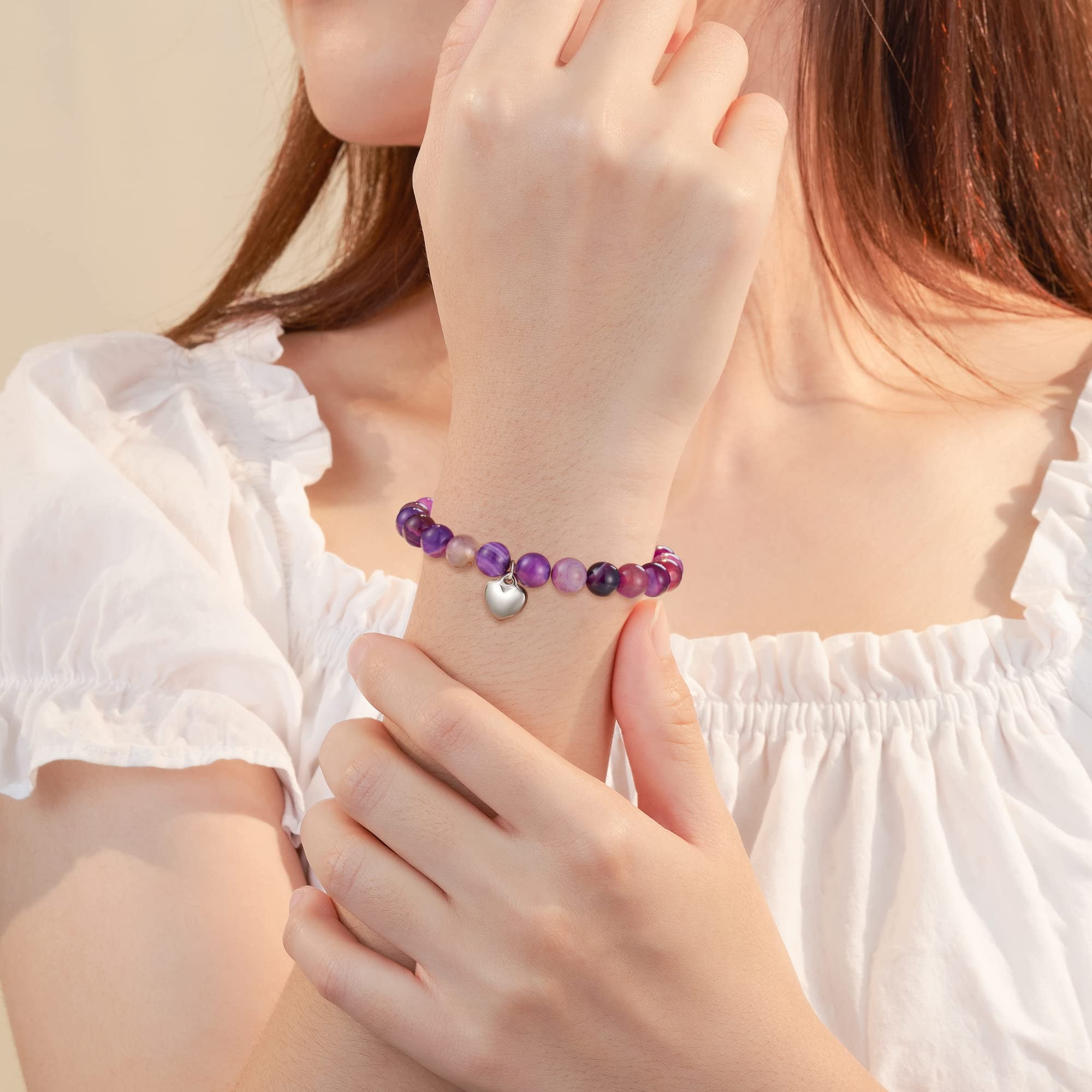 Healing Bracelet For Women Anxiety Bracelet Chakra Beaded Bracelets And Healing Stones Bracelet Calming Stretch Bracelet Stress Relief Gifts For Women,Purple.