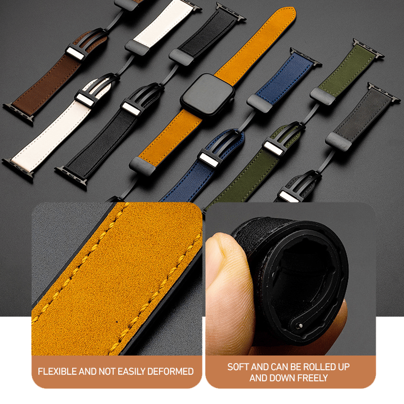 Crazy Horse Leather Silicone Watch Strap For Apple watch