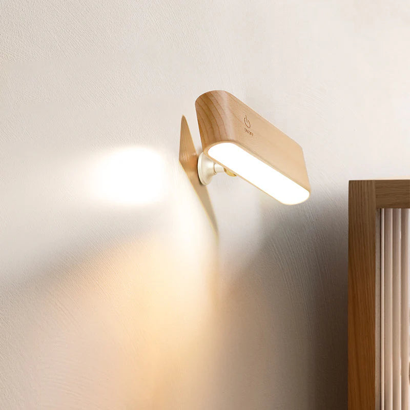 Solid Walnut/Elm Magnetic Wall Lamp with 360° Rotation & Rechargeable Battery