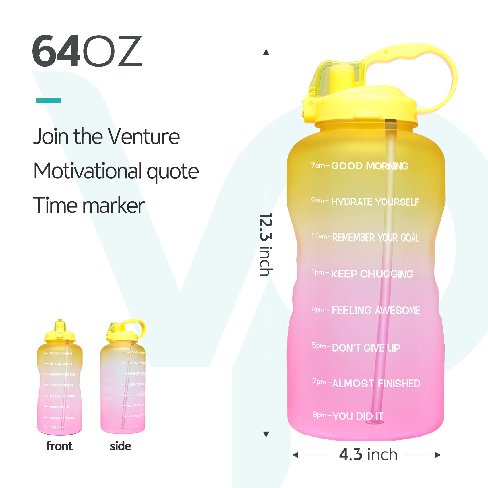 64oz Leak-Proof Water Bottle with Detachable Straw for Fitness