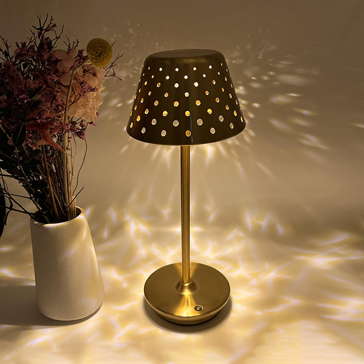 Retro Cordless Table Lamp With Perforated Lampshade