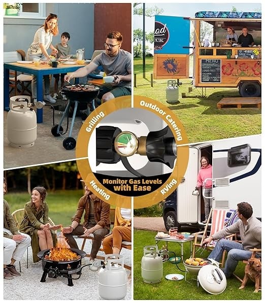 Propane Tank Gauge Level Indicator, Universal Propane Gauge for 5-40lb LP Tanks, Color Coded Gas Pressure Meter for BBQ, RV, Camper, Heater, Leak Detector, QCC1/Type1, Easy to Read, Durable (2 Packs)