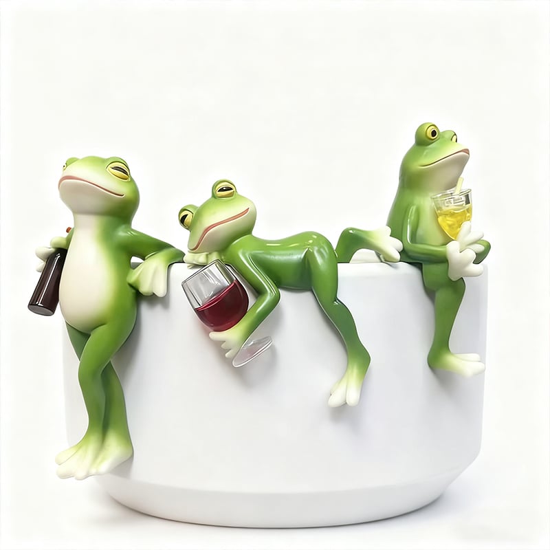 Tipsy Frog Sculpture, Flower Pot Decoration