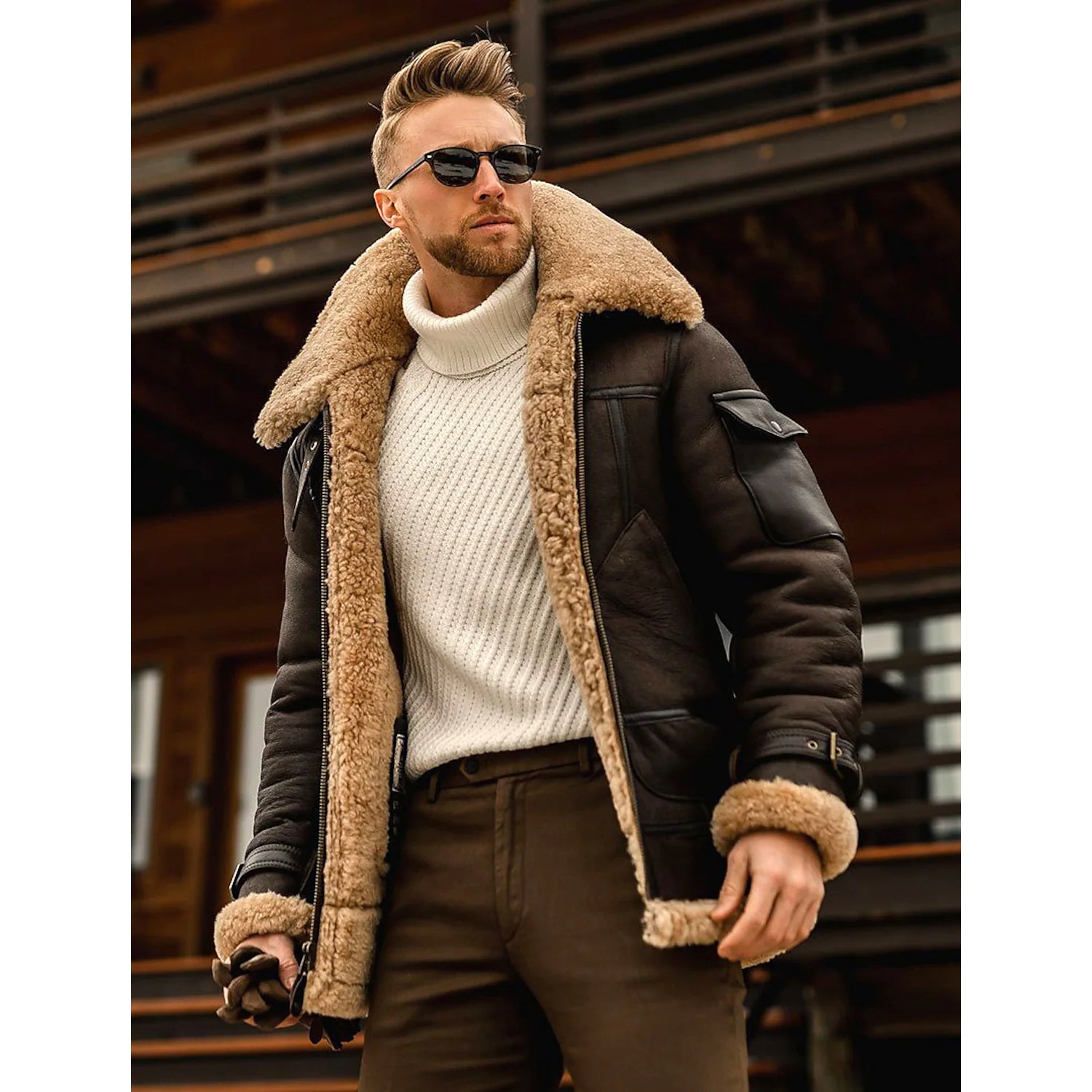 Men's Shearling Coat Winter Jacket Sherpa jacket Winter Coat Windproof Warm Business Causal Daily Zipper Jacket Outerwear