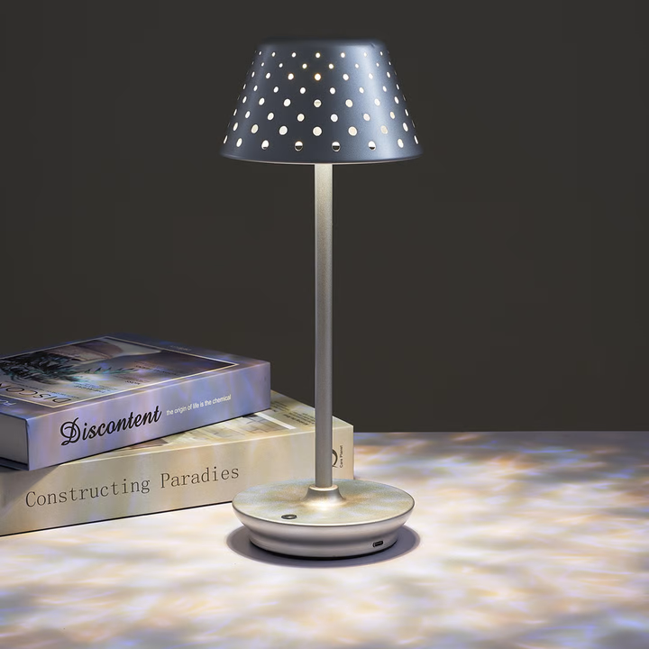 Retro Cordless Table Lamp With Perforated Lampshade
