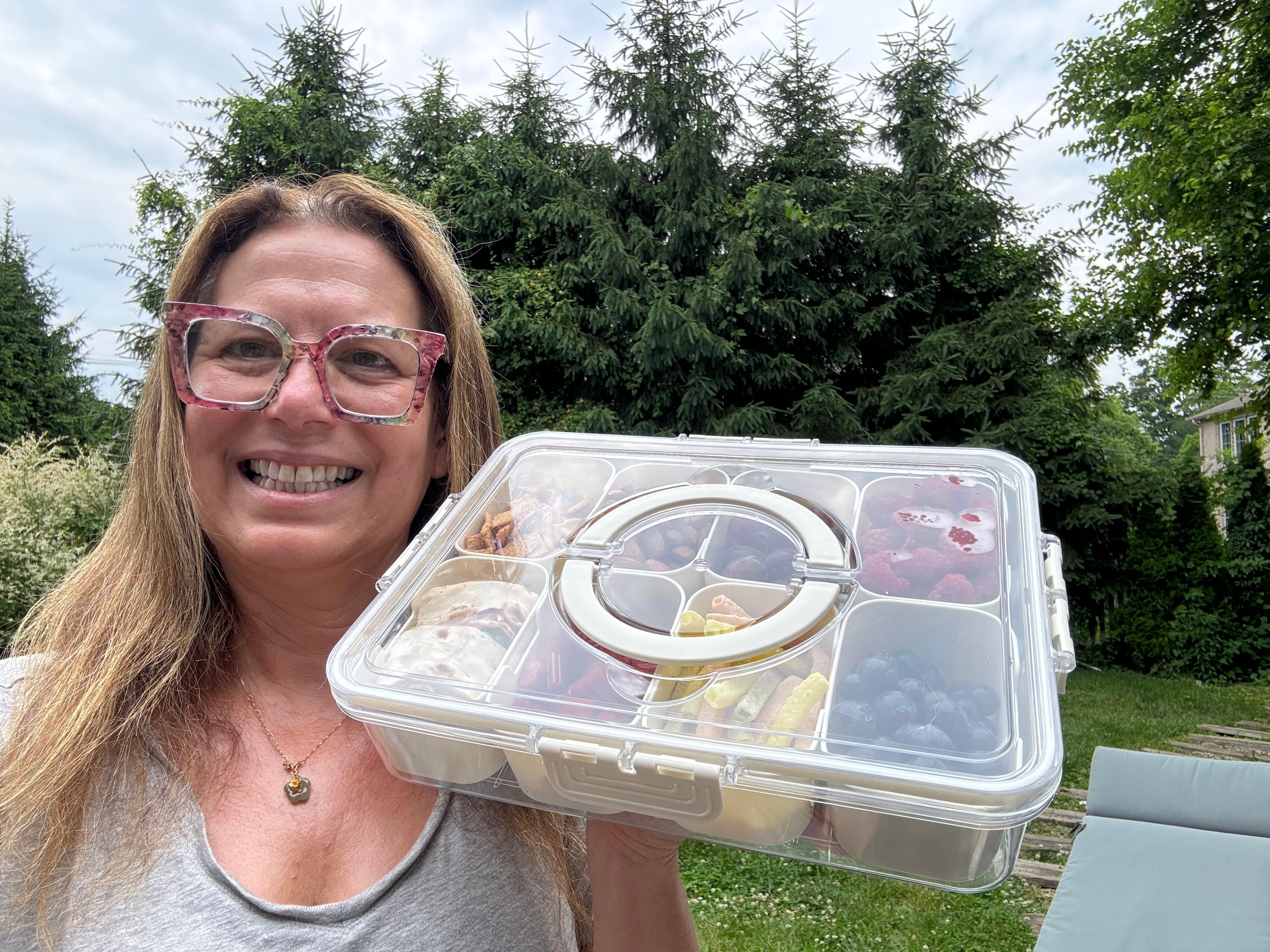 Portable Snack Containers Box 8 Compartment Divided Serving Tray with Lid