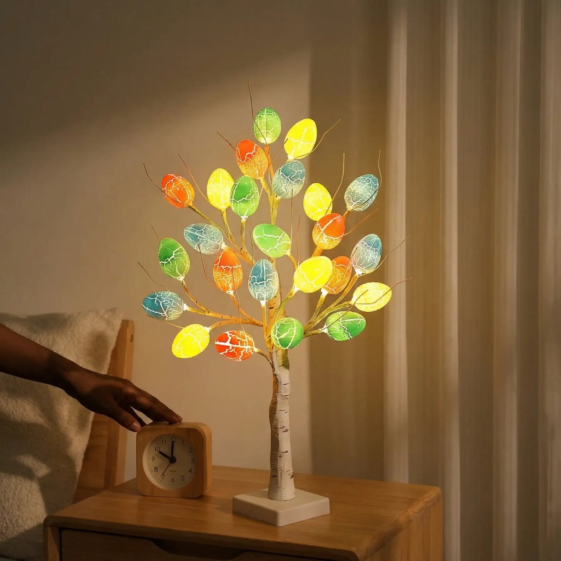 Lighted Birch Egg Tree with 24 Colorful Eggs 