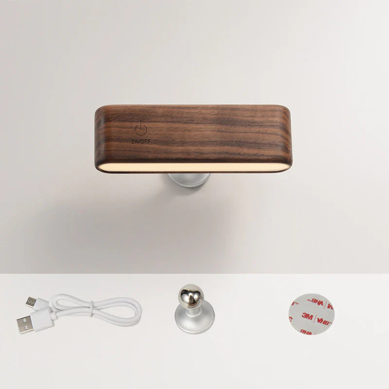 Solid Walnut/Elm Magnetic Wall Lamp with 360° Rotation & Rechargeable Battery