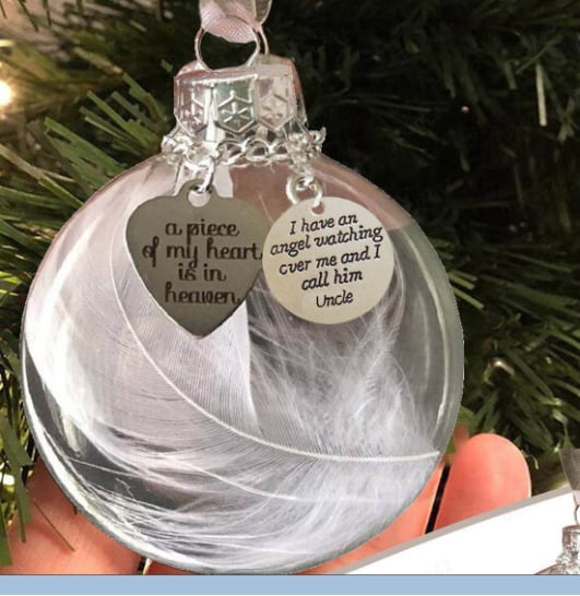 "A Piece of My Heart Is In Heaven" Feather Ball Memorial Ornament