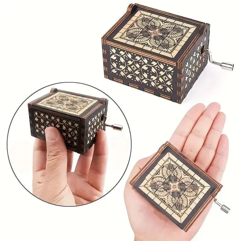 You Are My Sunshine Letter Pattern Music Box, Handmade Hand Crank Wooden Vintage Laser Engraved Music Box