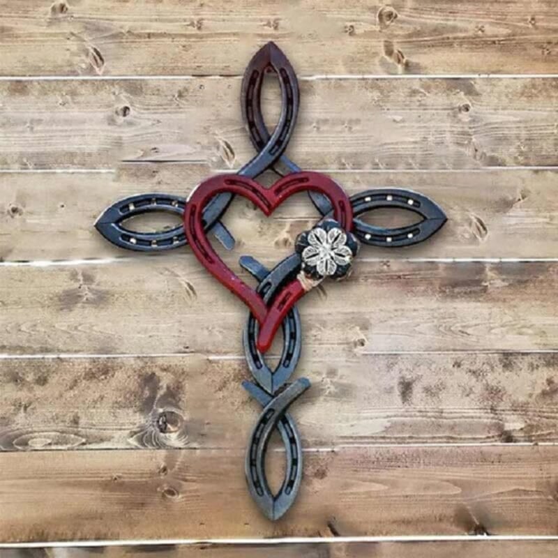 Handmade Natural Horseshoe Cross With Heart