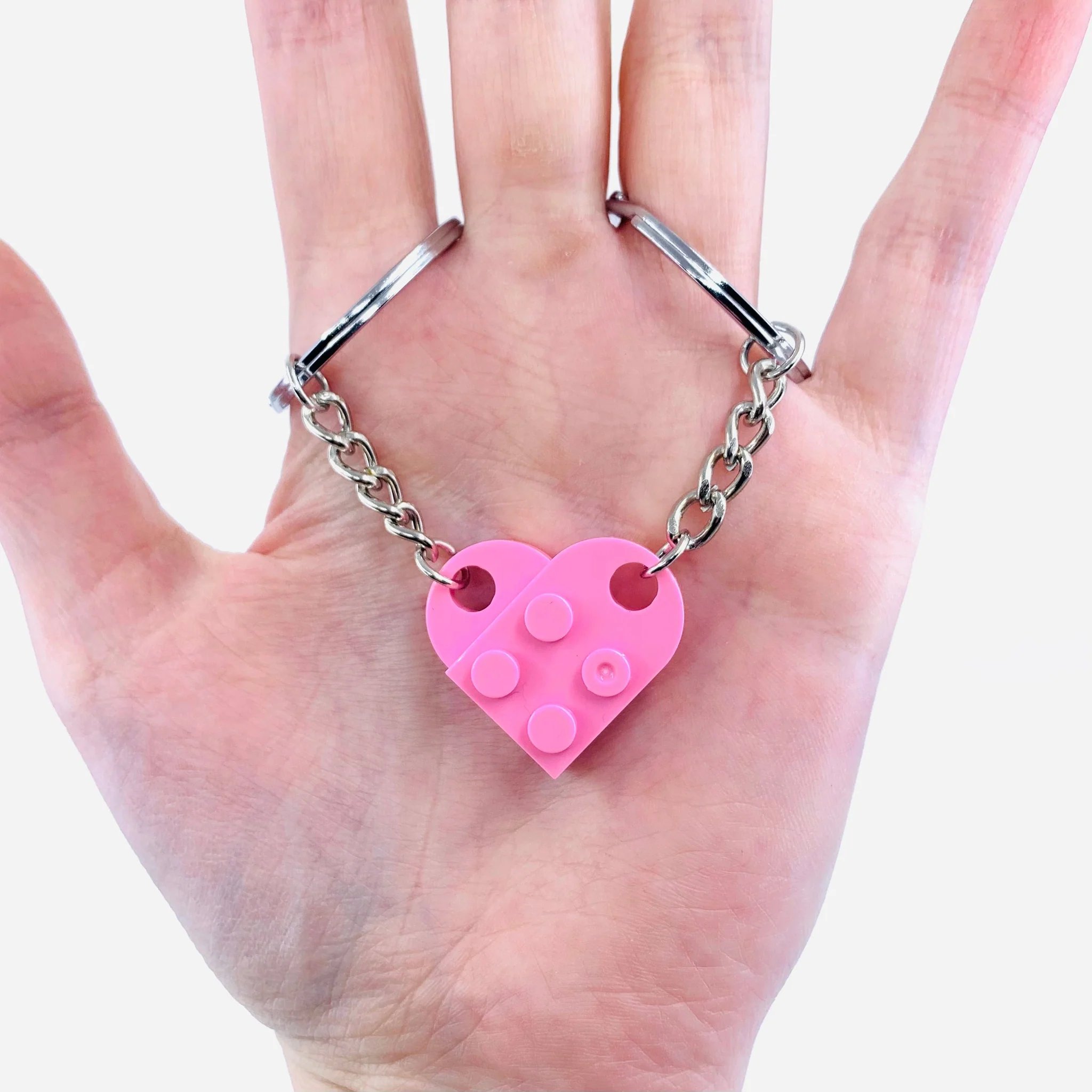 Separate, But Always Connected Building Block Heart Couple Keychain