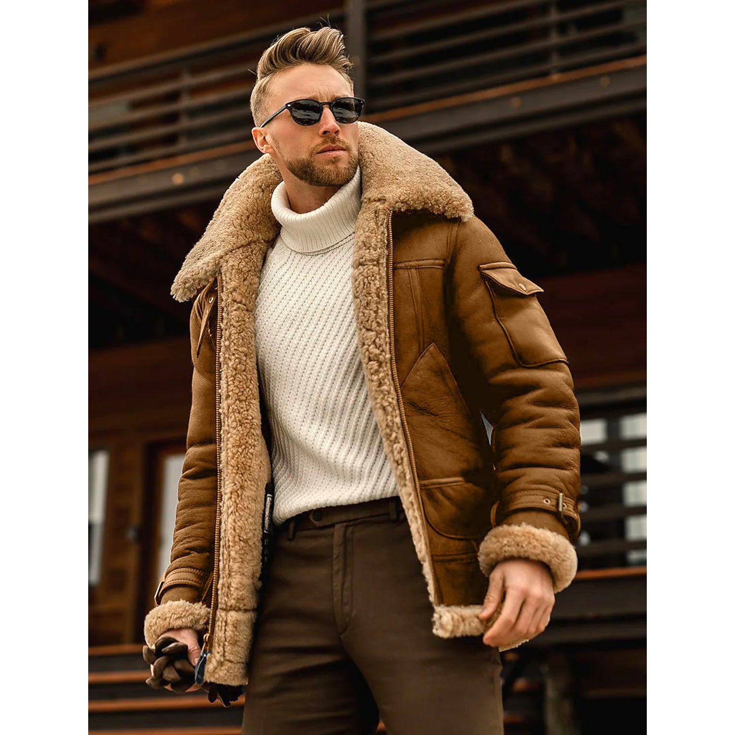 Men's Shearling Coat Winter Jacket Sherpa jacket Winter Coat Windproof Warm Business Causal Daily Zipper Jacket Outerwear