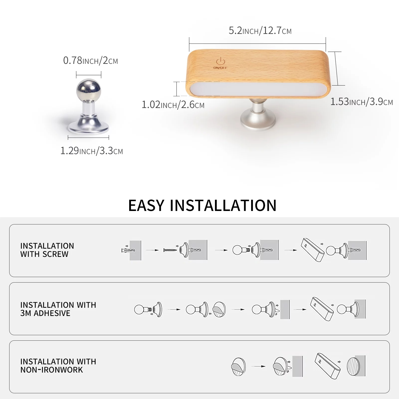 Solid Walnut/Elm Magnetic Wall Lamp with 360° Rotation & Rechargeable Battery
