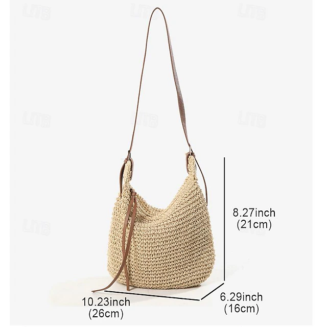 Women's Handwoven Straw Crossbody Bags – Boho Summer Beach Shoulder Bag with Adjustable Leather Strap
