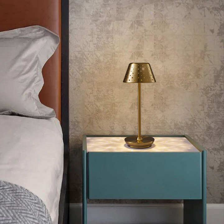 Retro Cordless Table Lamp With Perforated Lampshade