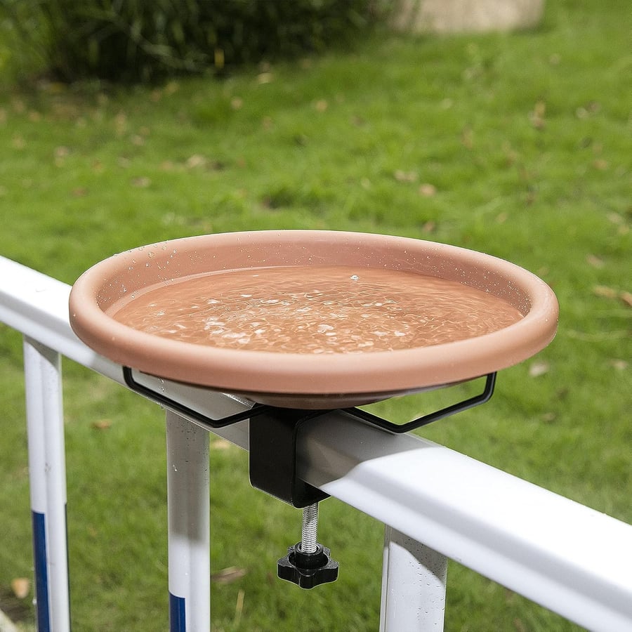 Clamp-On Bird Bath for Balcony Railings & Decks, Removable Outdoor Birdbath Bowl