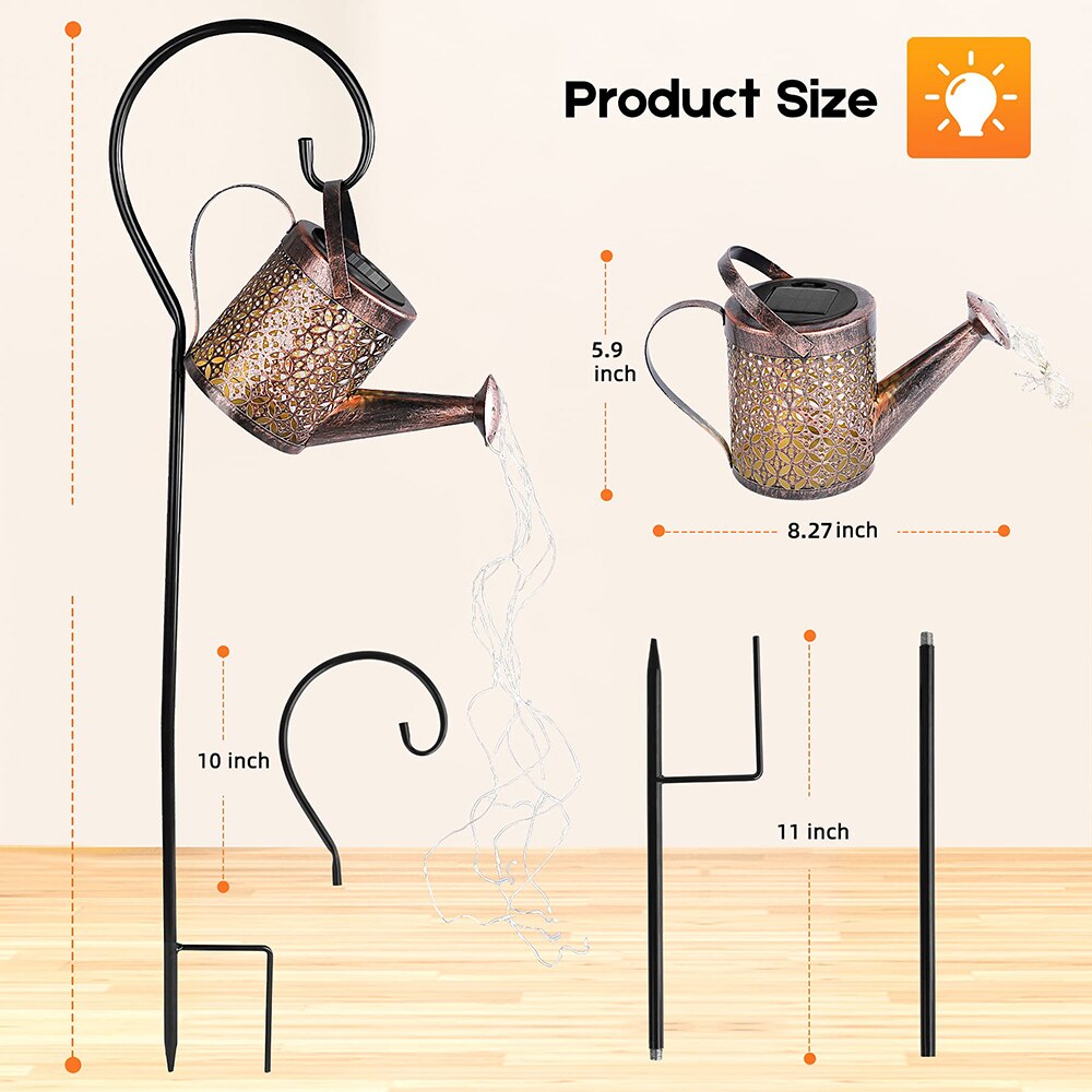 Solar Powered Outdoor Patio Watering Can Lamp