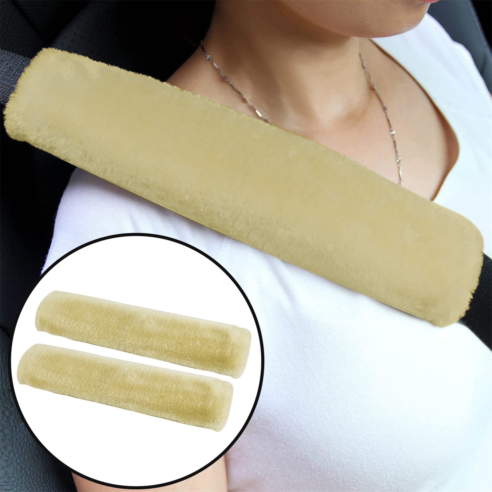 2pcs Soft Faux Sheepskin Cover Seat Belt Shoulder Strap Covers Shoulder Pad for Car & Bag