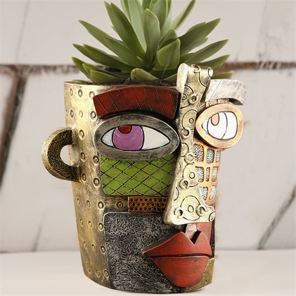 Handmade Picasso Brutalist Abstract Beauty Face Flower Pot