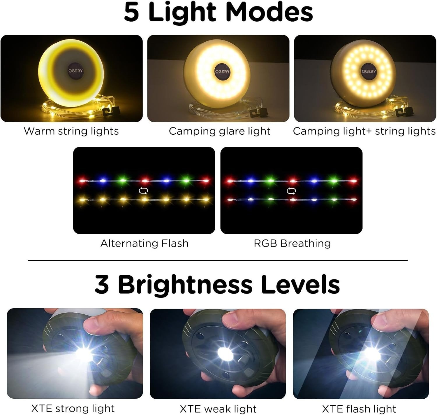 32.8FT Rechargeable Tent Lights String with 8 Lighting Modes