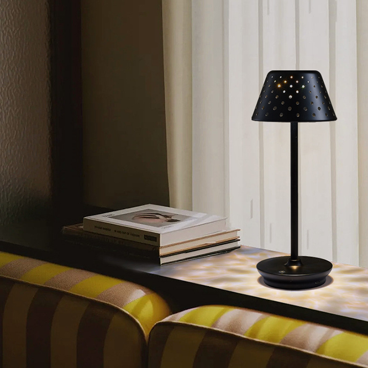 Retro Cordless Table Lamp With Perforated Lampshade