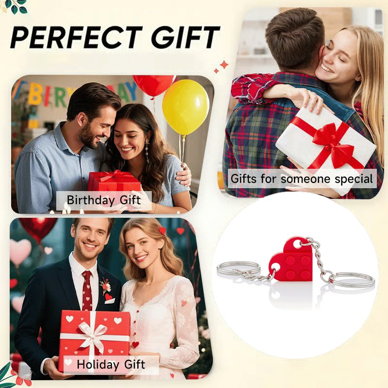 Separate, But Always Connected Building Block Heart Couple Keychain