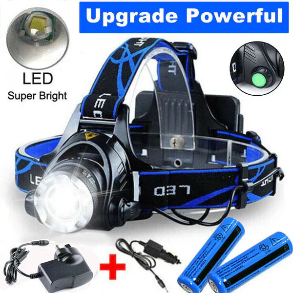 Rechargeable LED Headlamp with Zoomable Beam Tactical Bright Headlight