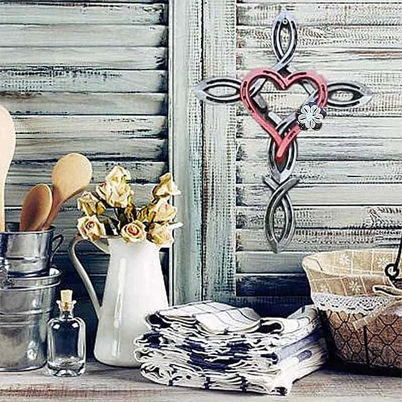 Handmade Natural Horseshoe Cross With Heart