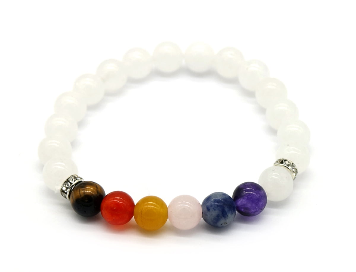 7 Genuine Chakra Healing Natural Stone Adjustable and Hematite Bead Bracelet