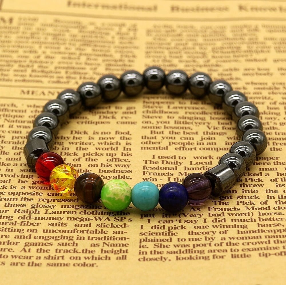 7 Genuine Chakra Healing Natural Stone Adjustable and Hematite Bead Bracelet