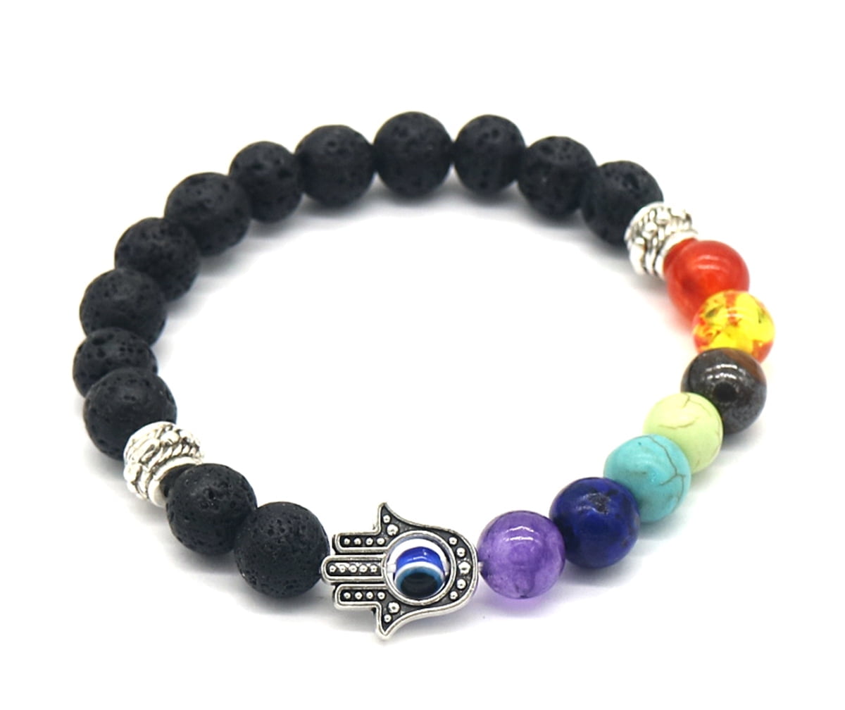 7 Genuine Chakra Healing Natural Stone Adjustable and Hematite Bead Bracelet