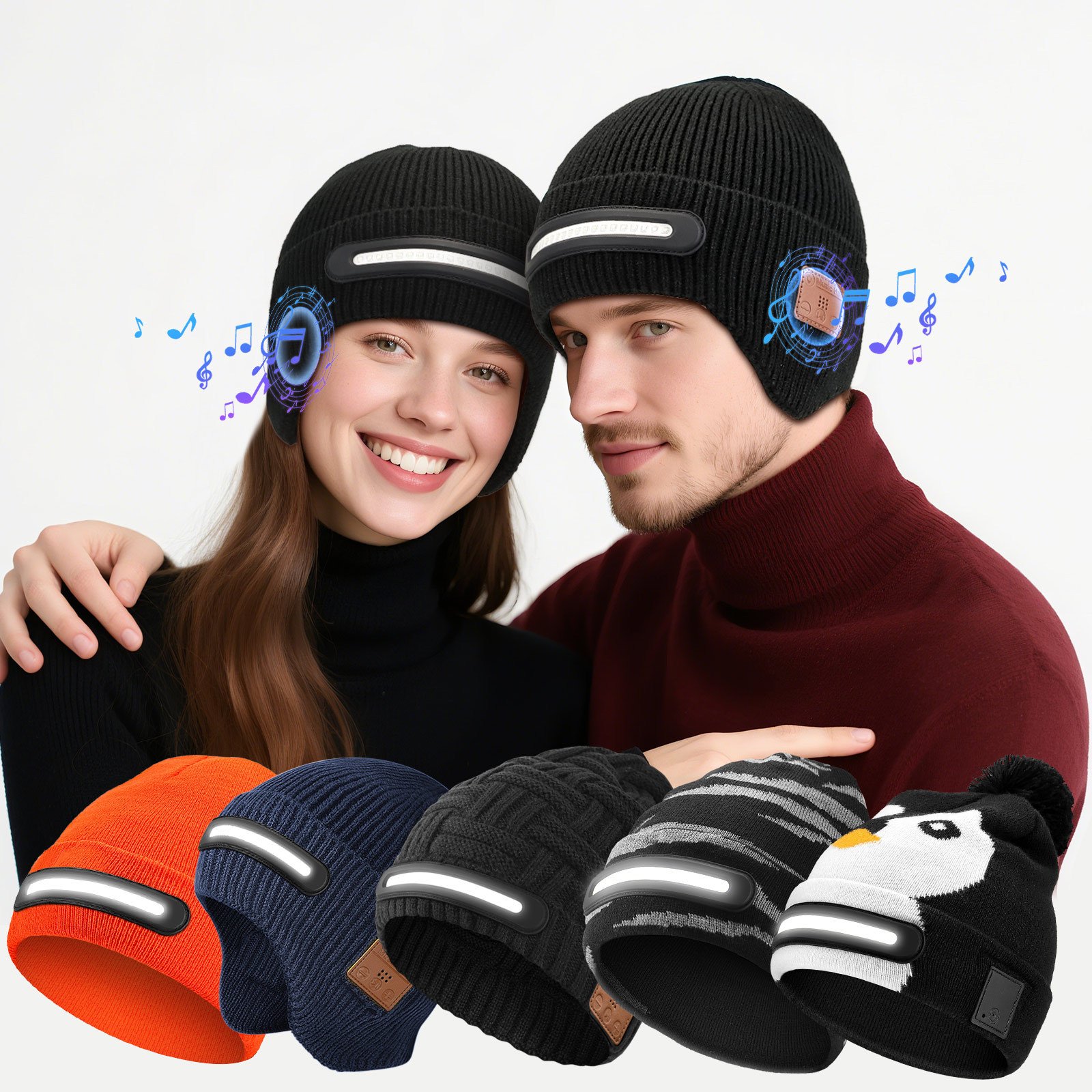 Smart Beanie with 3-Stage LED Lighting & Bluetooth music headphones