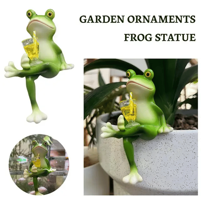 Tipsy Frog Sculpture, Flower Pot Decoration